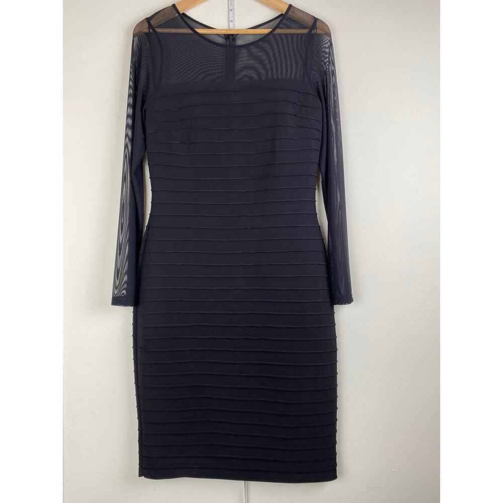 Adrianna Papell Illusion Mesh Midi Dress Black Long Sleeve Size 8 - Picture 6 of 13